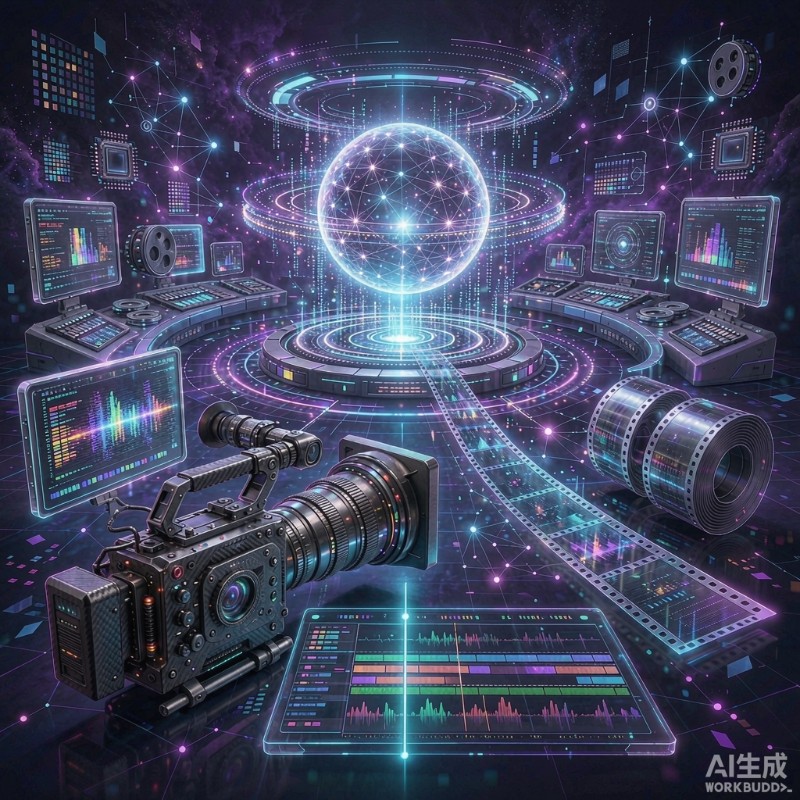 AI 视频创作工作室未来场景插画